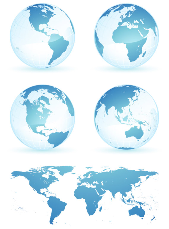 Crystal blue earth world map vector material