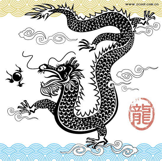 Black-and-white Chinese dragon vector material