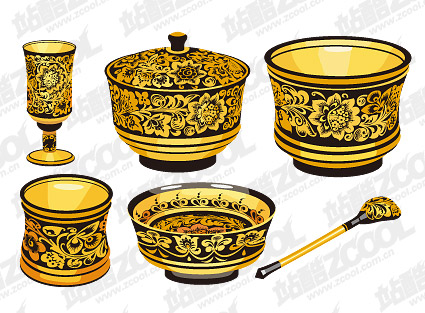 Classical pattern vector material Series -1 - golden utensils