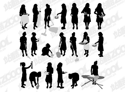 Action figures do housework silhouette vector material