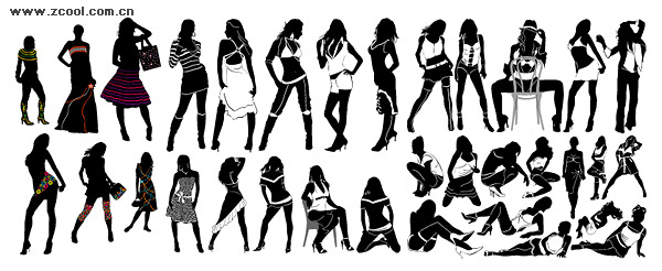 Variety of fashionable female silhouette vector material