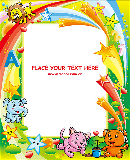 Cute colorful animal picture frame vector material