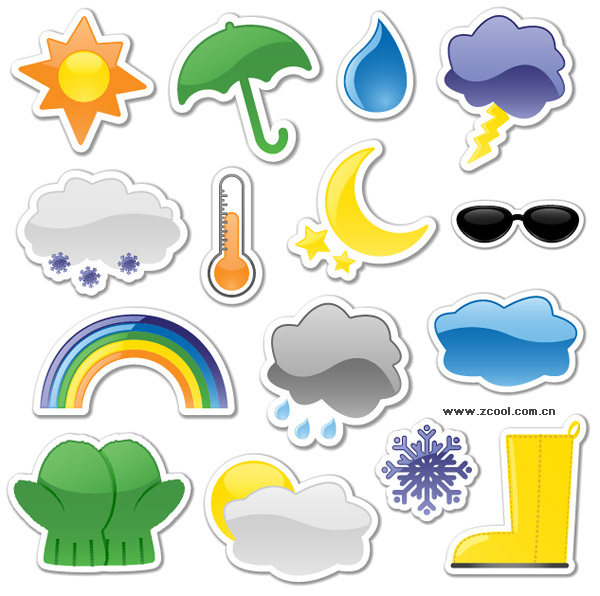 Icon style vector stickers weather material