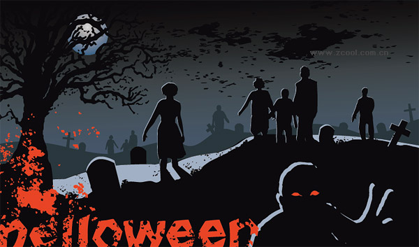 Halloween graveyard ghost vector material