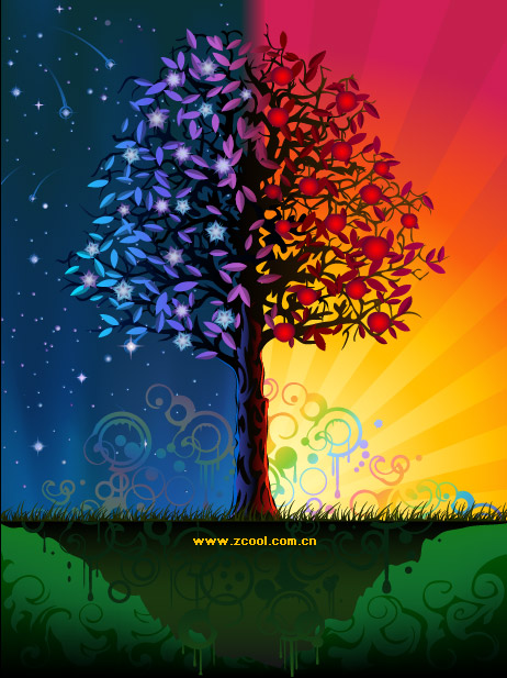 Colorful trees vector material