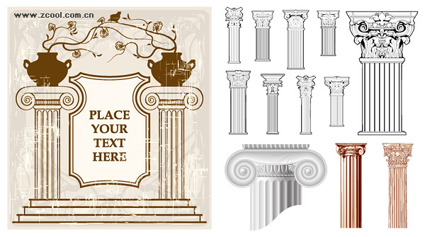 European-style classical columns pattern vector material