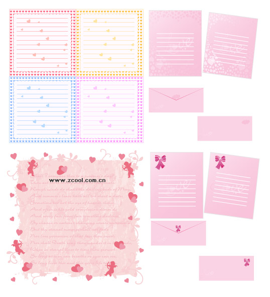 Writing pads, heart-shaped vector material