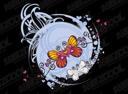 Butterfly heart-shaped vector material