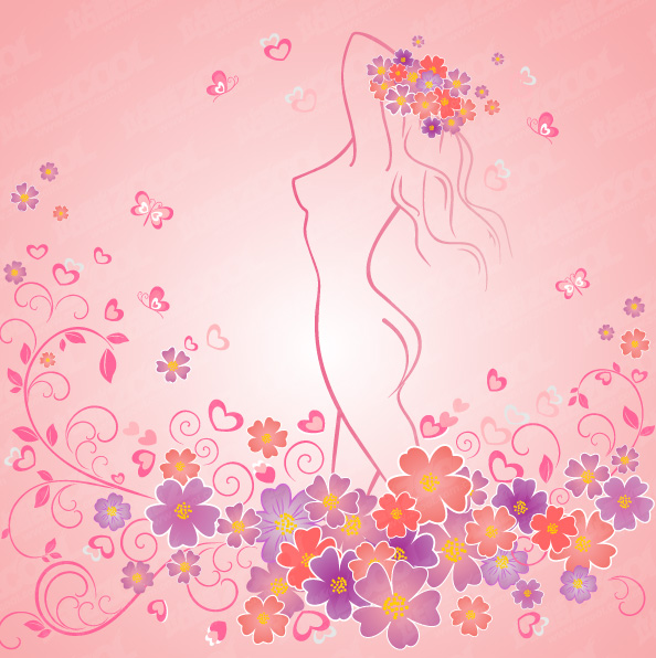 Can love a woman-shaped flowers with the line vector material