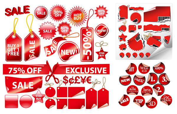 Red label a variety of decorative material vector graphics