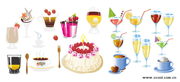 Drinks and cake Vector material