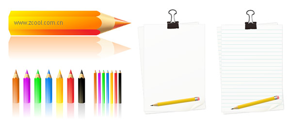 Blank paper, color pencil box vector material