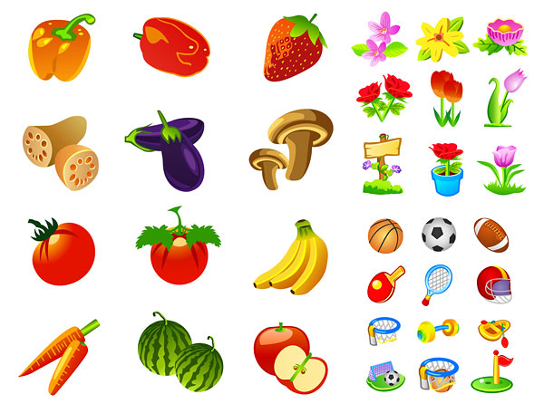 Vegetables, fruits, flowers icon vector material movement