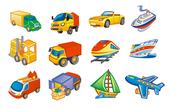 Lovely style transport icon vector material