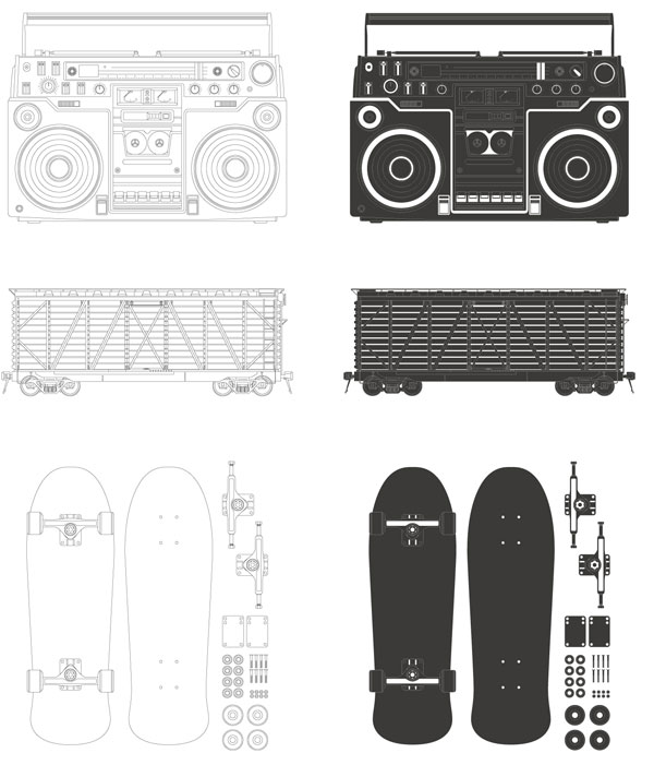 Radio - container - skateboard vector material
