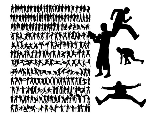 A variety of action figures silhouette vector material