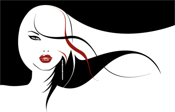 Vector girls with long hair flowing material
