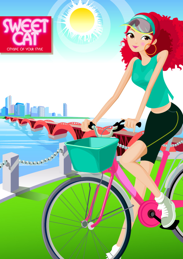 Fashion girl vector material cycling