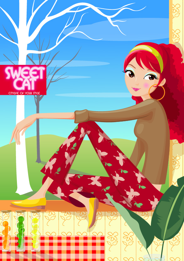 Fashion home vector material girls
