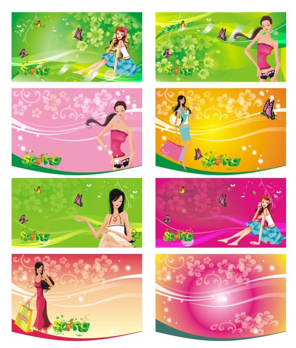 Supermarket shopping women vector tag material
