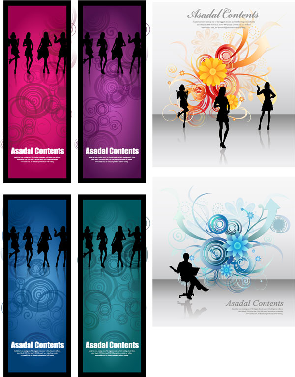 People silhouettes, flowers, vector material