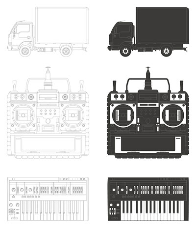 Trucks, video recorders, organ vector material