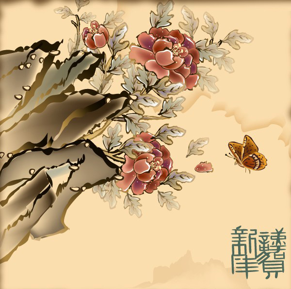 Butterfly, flower auspicious New Year picture