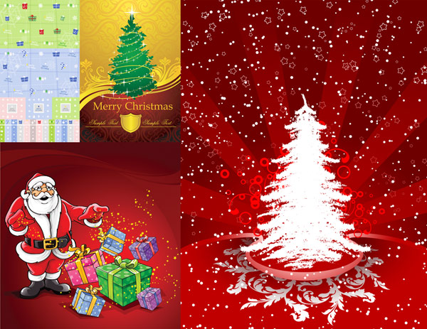 Greeting cards, packing boxes, Christmas gifts, shields vector