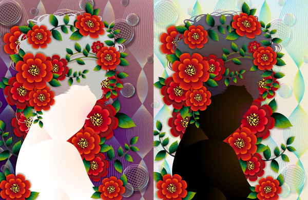 Woman with flowers Vector material -4