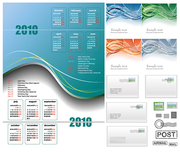 2010 calendar, lines and e-mail vector material