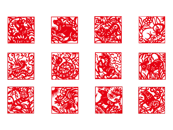 Zodiac paper-cut vector material