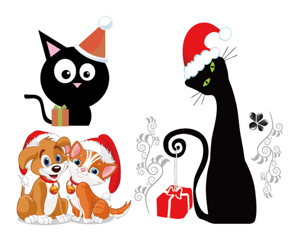 Dogs and Cats Christmas Vector