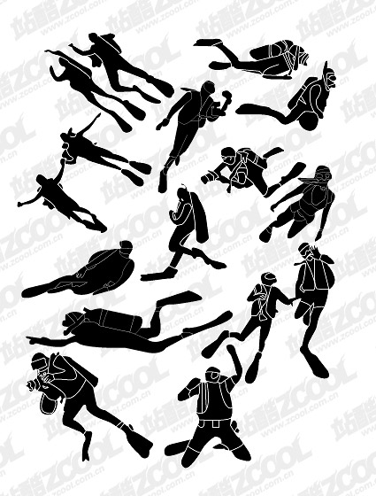 People silhouettes vector material diving