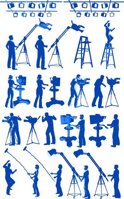 Film equipment, lighting, photographers, herringbone ladder vector