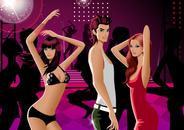Dancing men and women fashion related material vector