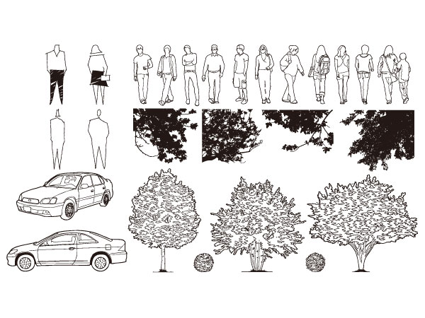 Cars, trees, vector