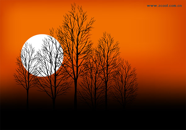 Sunset Tree Dusk Moon Vector