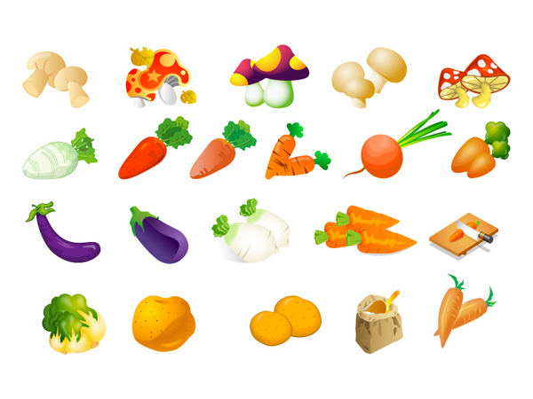 Vector vegetables - cabbage, potatoes, rice, eggplant and mushrooms radish