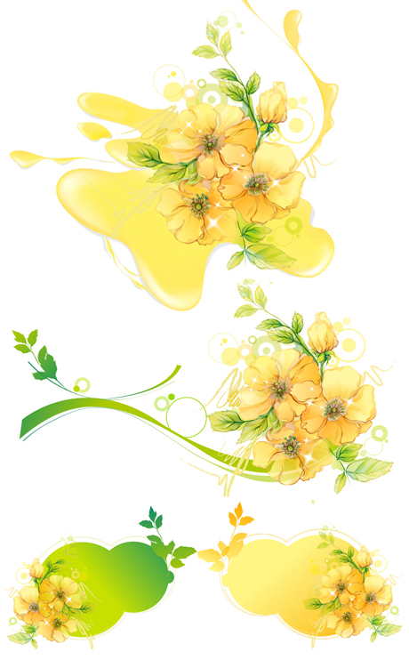 flowers leaves water stains mosaic vector material