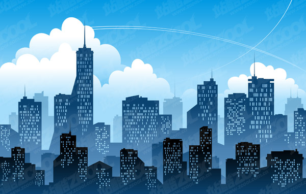 Blue City silhouette vector