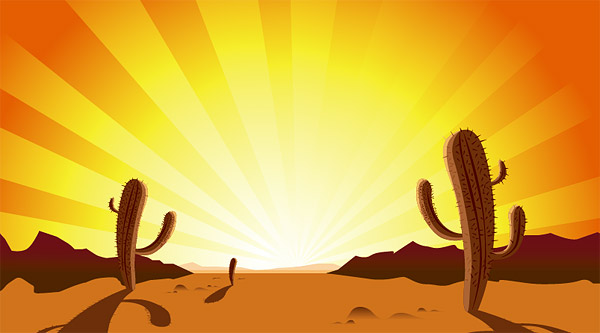 Cactus, sunset, desert, hot  vector