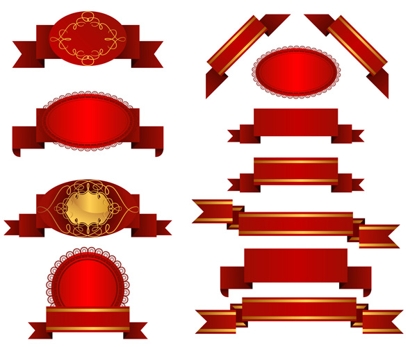 Several red ribbon ribbon vector material