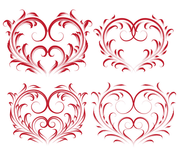 4 beautiful heart-shaped pattern vector material