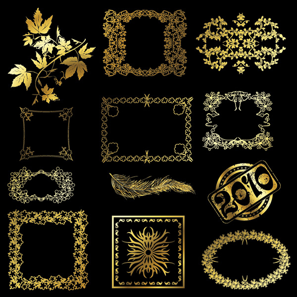 12 gold lace pattern vector material