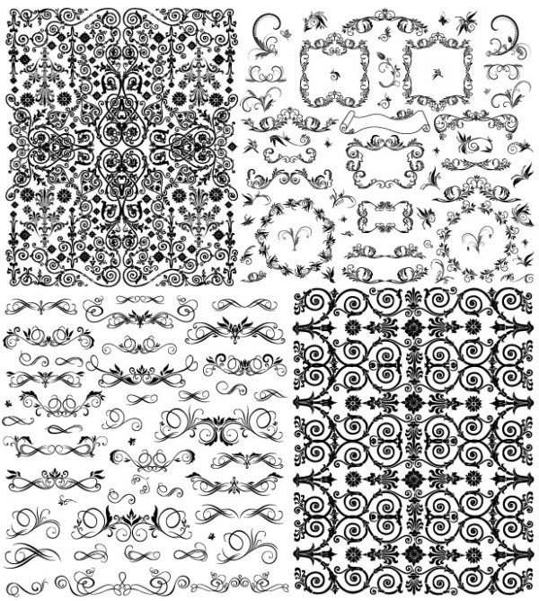 Practical black and white lace pattern vector material
