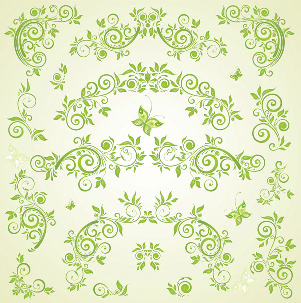Green Butterfly European pattern vector material