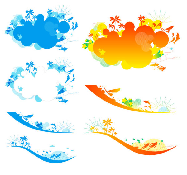 Colorful beach vector material