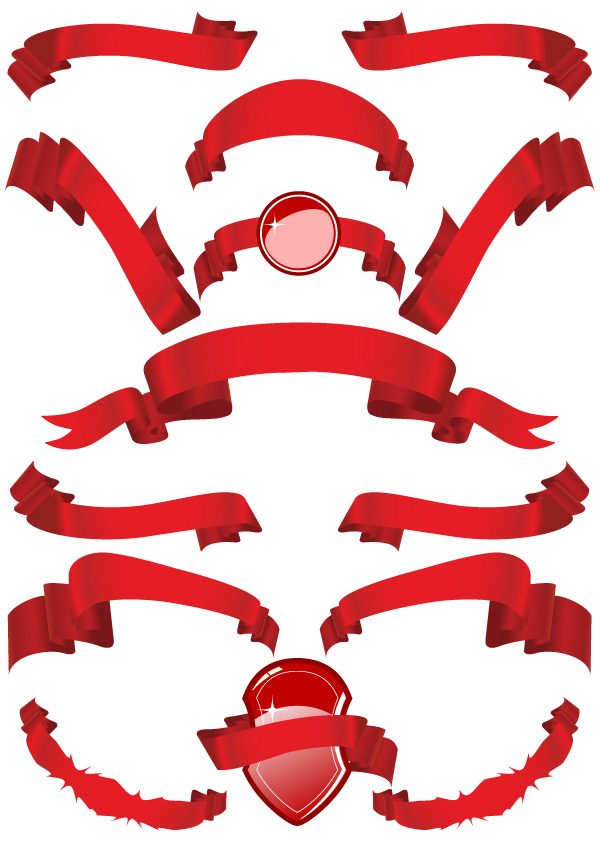 Several red ribbon ribbon vector material