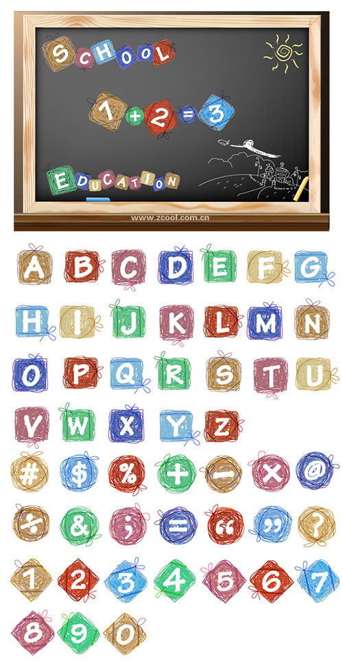 Cartoon effect of the letters and figures vector material