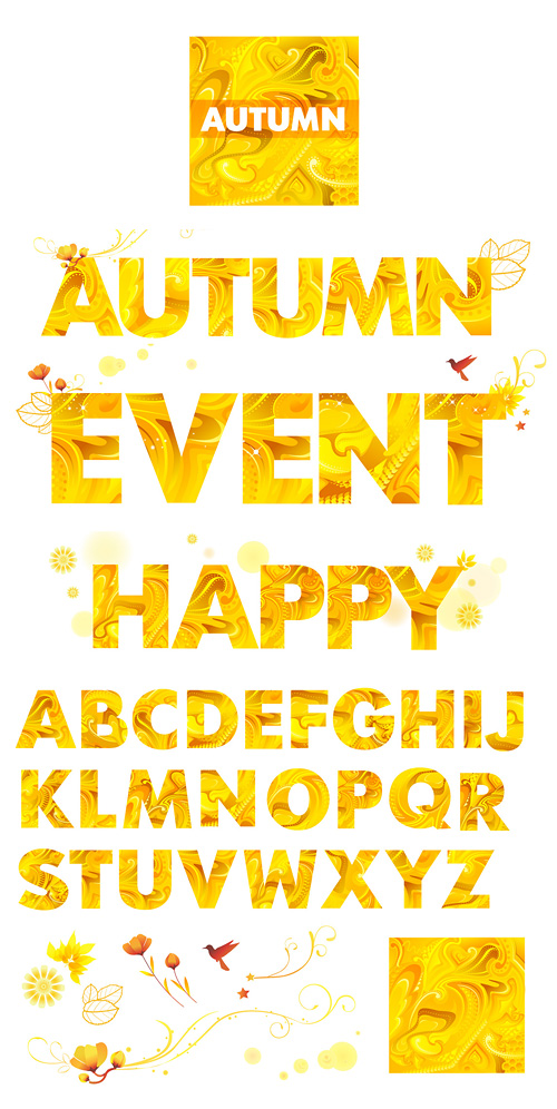 Yellow autumn letters vector material